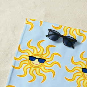 Smiling Sun Wearing Sunglasses Beach Towel