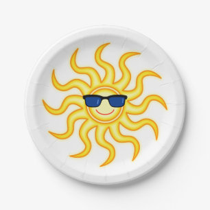 Smiling Sun Wearing Sunglasses Paper Plate