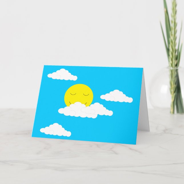 Smiling Sun with Clouds: Turquoise Blank Card (Front)