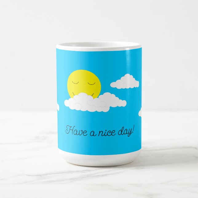 Smiling Sun with Clouds: Turquoise Coffee Mug (Center)