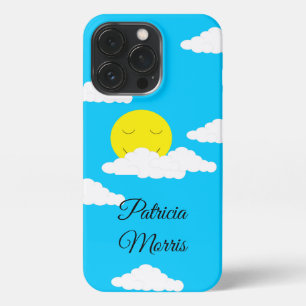 Smiling Sun with Clouds: Turquoise iPhone 13 Pro Case