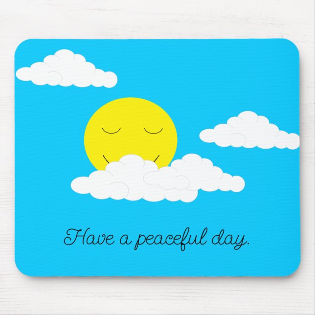 Smiling Sun with Clouds: Turquoise Mouse Pad (Front)