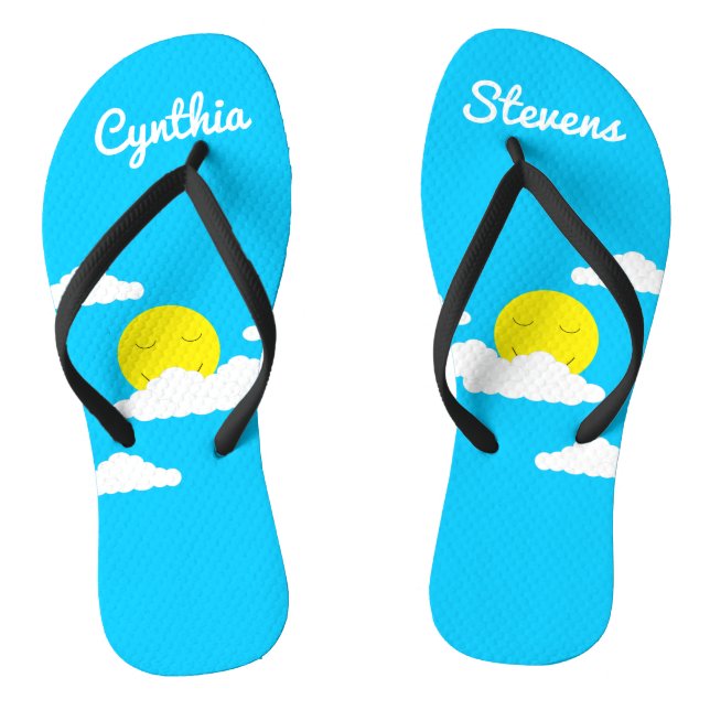 Smiling Sun with Clouds: Turquoise Thongs (Footbed)
