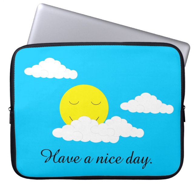 Smiling Sun with Popcorn Clouds: Laptop Sleeve (Front)