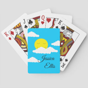 Smiling Sun with Puffy Clouds  Playing Cards