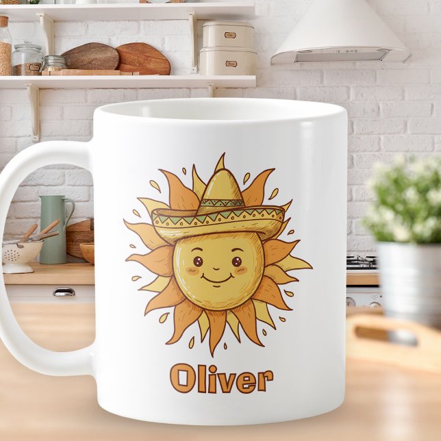  Smiling Sun with Sombrero - Sunny Fiesta Doodle Coffee Mug (Creator Uploaded)