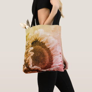 Smiling Sunflower Black And White Distressed Tote Bag