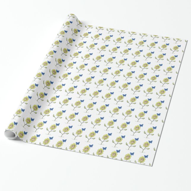 Smiling sunflower butterfly Wrapping Paper (Unrolled)