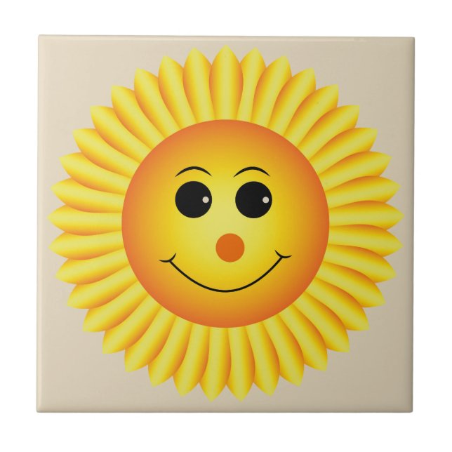 Smiling Sunflower Ceramic Tile (Front)