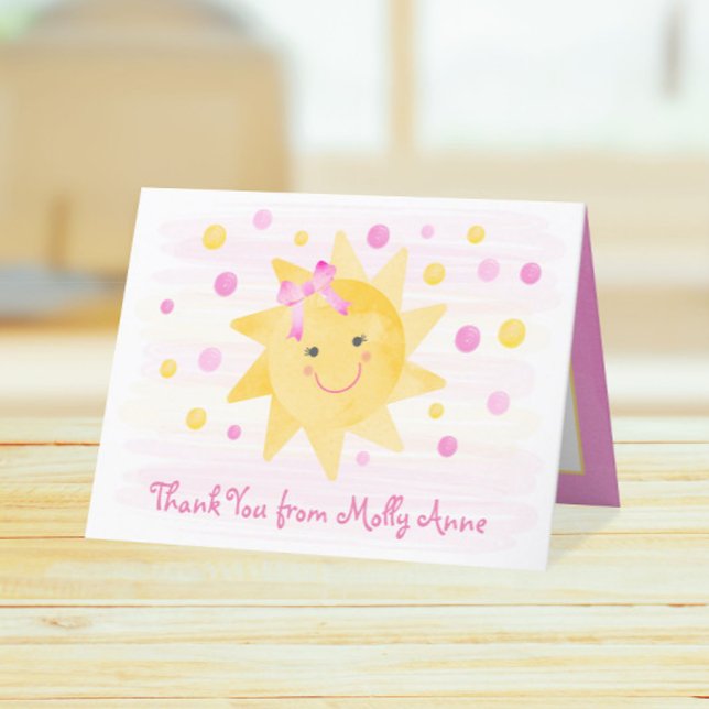Smiling Sunshine Pink & Yellow Dots Girly Thank You Card (Creator Uploaded)