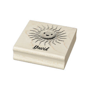 Smiling Sunshine With Custom Name Rubber Stamp