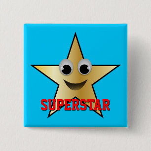 Smiling Superstar Character Gold Coloured 15 Cm Square Badge