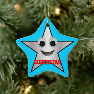 Smiling Superstar Character Silver Coloured Ceramic Ornament