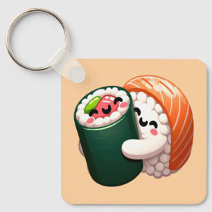 Smiling Sushi Hug Art for Food Lovers Key Ring