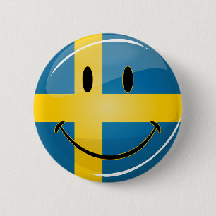 Smiling Swedish Flag 6 Cm Round Badge