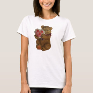 Smiling Teddy Bear Holding Stitched Heart Pillow T-Shirt