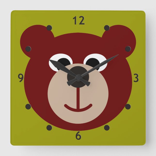 Smiling Teddy Bear Square Wall Clock (Front)