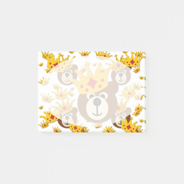 Smiling Teddy Bear with Crown Post-it Notes (Front)