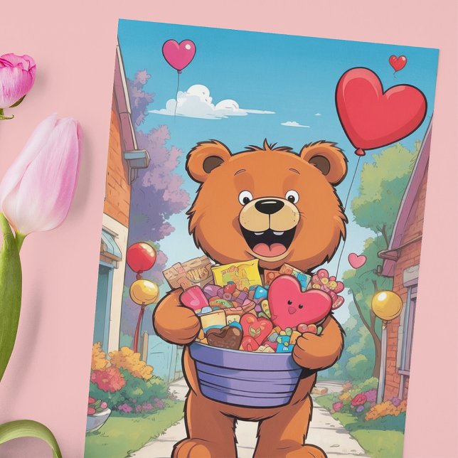 Smiling Teddy Bear with Gift Basket Valentine  Poster (Creator Uploaded)
