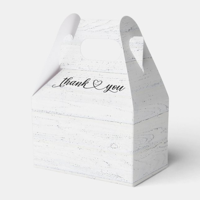 Smiling Thank You Heart On Whitewashed Wood Favour Box (Front Side)