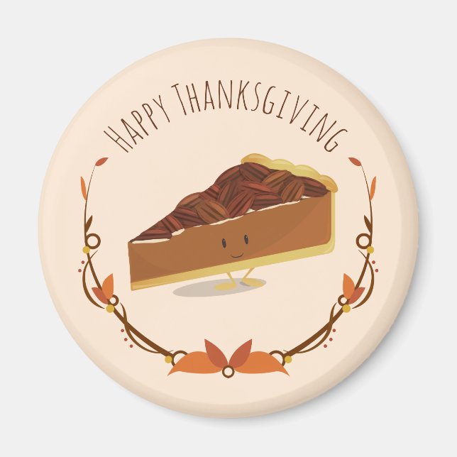 Smiling Thanksgiving Pecan Pie Slice Tan Brown Magnet (Front)