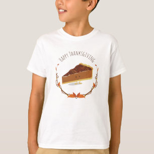 Smiling Thanksgiving Pecan Pie Slice Teal T-Shirt