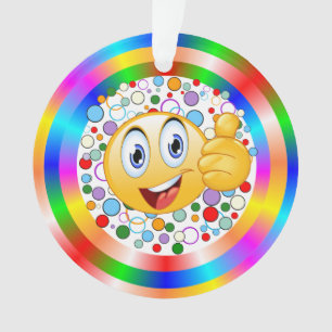 Smiling Thumbs up Emoji and Rainbow Circles Ornament
