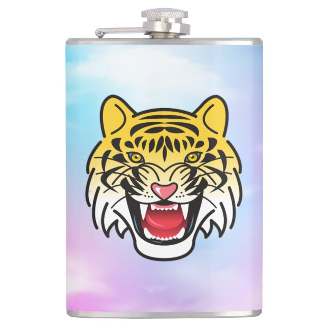 Smiling Tiger Face Artwork-21876 Hip Flask (Front)