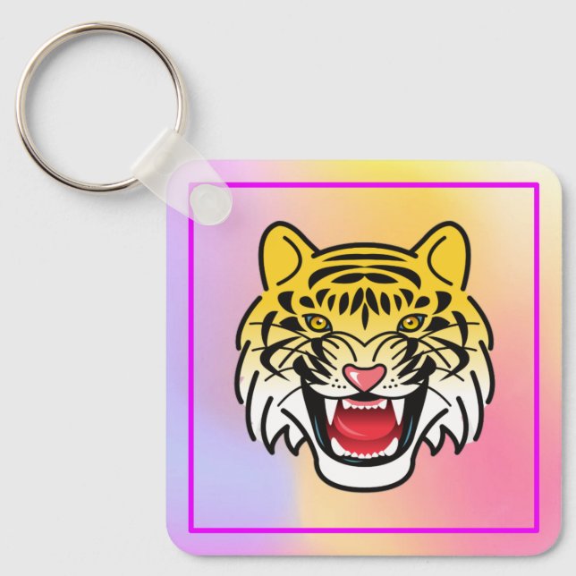 Smiling Tiger Face Artwork-21876 Key Ring (Front)
