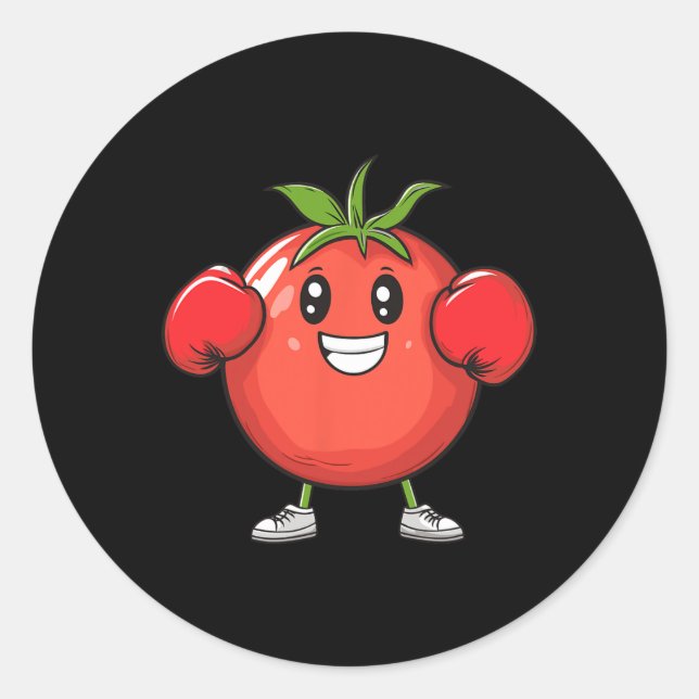 Smiling Tomato With Boxing Gloves  Classic Round Sticker (Front)