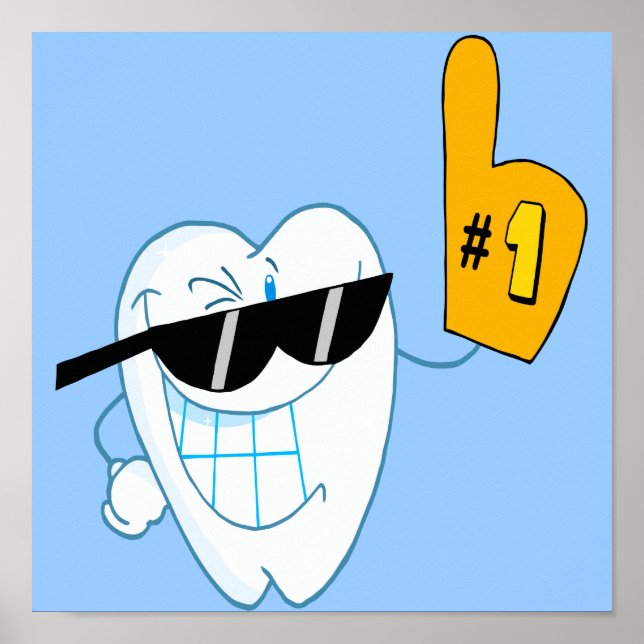 Smiling Tooth Cartoon Character Number One Poster (Front)