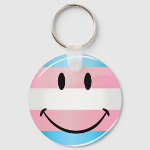 Smiling Transgender Flag Key Ring