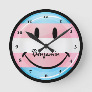 Smiling Transgender Flag Round Clock