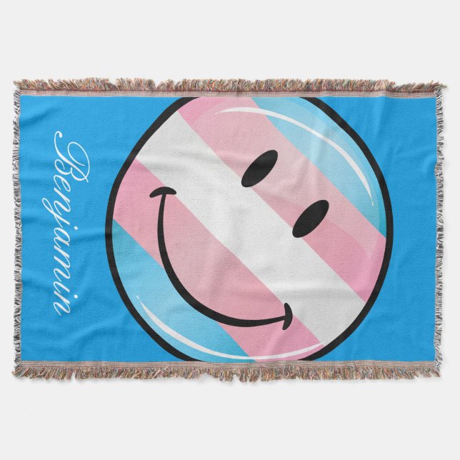 Smiling Transgender Flag Throw Blanket (Front)