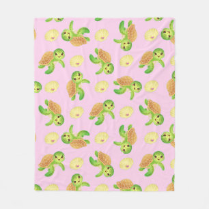 Smiling Turtles and Shells Fleece Blanket