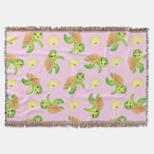 Smiling Turtles and Shells Throw Blanket (Front)