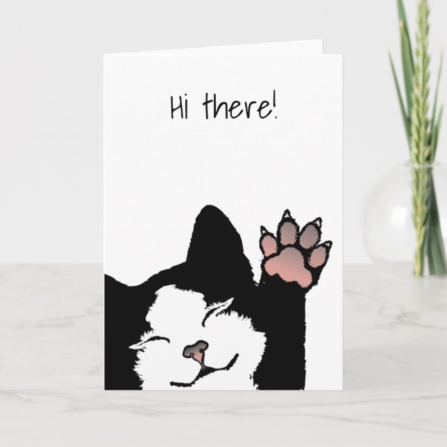 Smiling Tuxedo Cat Hi There Card (Front)