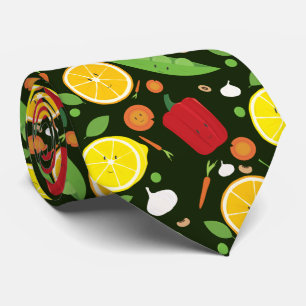 Smiling Vegetable Fruit Dark Green Novelty Pattern Tie