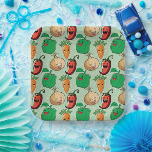 Smiling Veggies Paper Plate