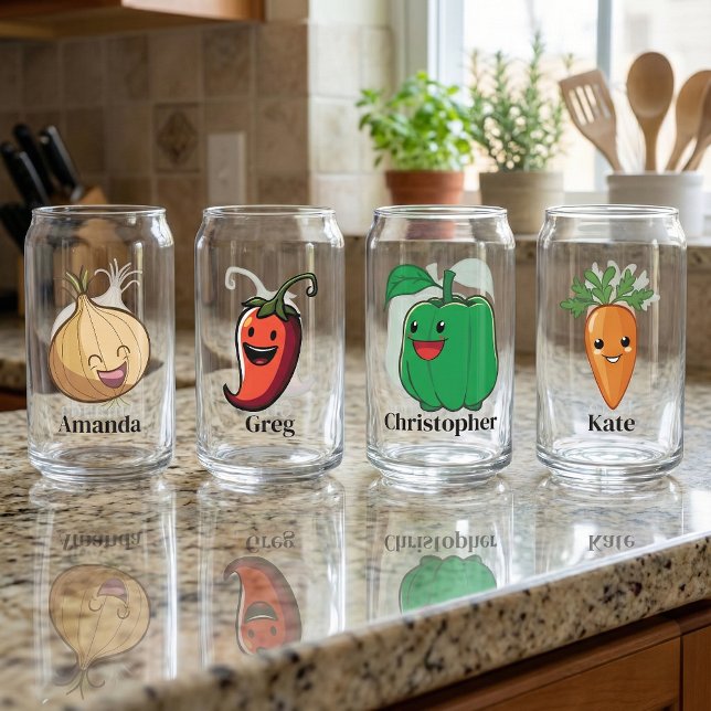 Smiling Veggies Personalised For Kids Can Glass (Creator Uploaded)