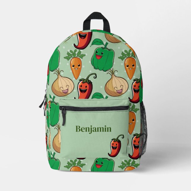 Smiling Veggies Printed Backpack (Front)