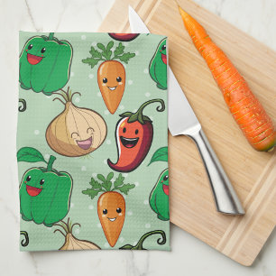 Smiling Veggies Tea Towel