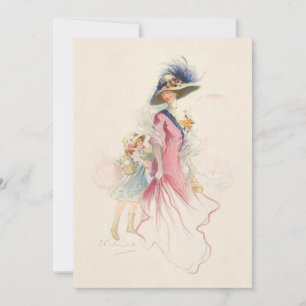 Smiling Victorian Mother and Daughter Holiday Card