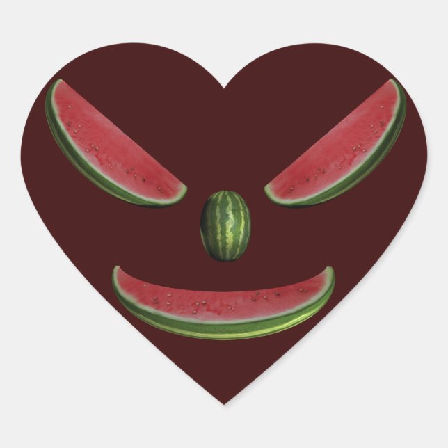 Smiling Watermelon Face Heart Sticker (Front)