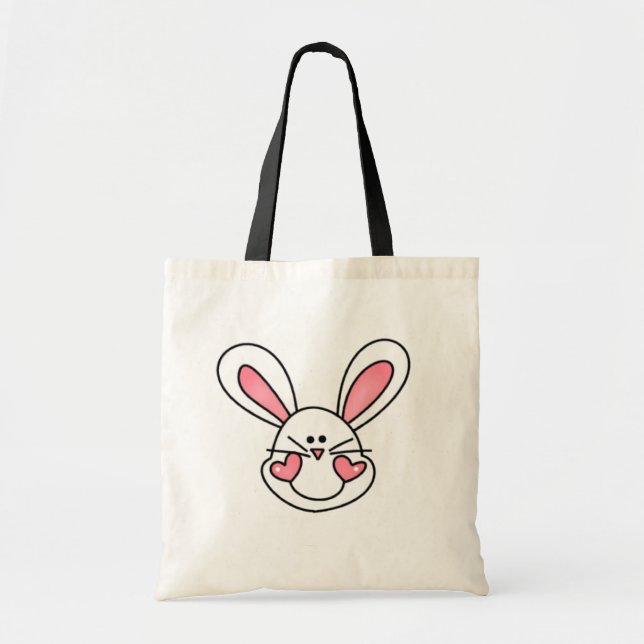 Smiling White Bunny Tshirts and Gifts Tote Bag (Front)