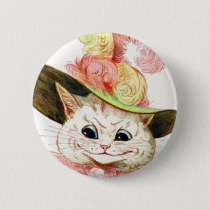 Smiling White Cat With Hat 6 Cm Round Badge
