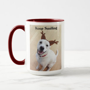 Smiling White Dog Encouraging Red Christmas Mug