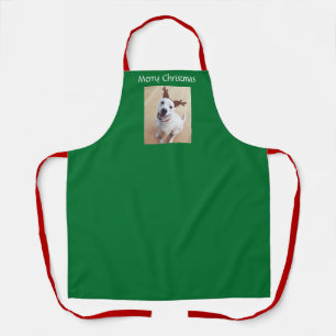 Smiling White Reindeer Puppy Dog Christmas Green Apron