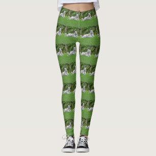 Smiling White Tiger Green Meadow Tile Leggings