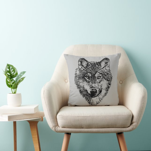 Smiling wolf head - lines silhouette 1 cushion (Chair)